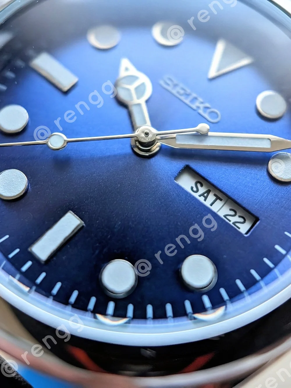 37mm Seiko Blue Dial Brown Leather Strap Mens Mod Dress Watch